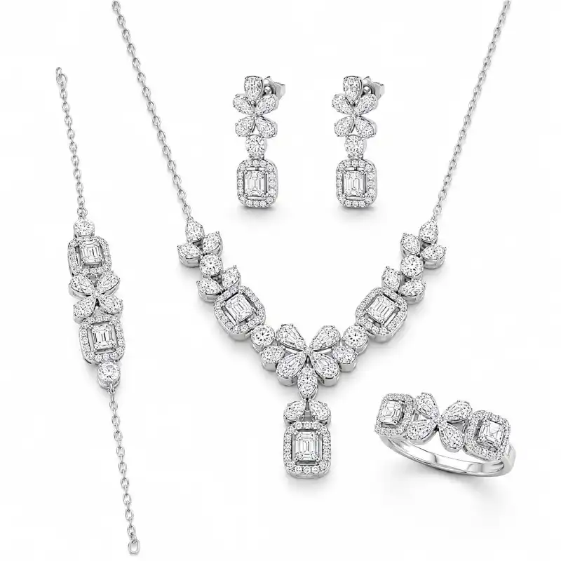 سرویس کامل نقره فلورال امرالد کات Floral Emerald-Cut Silver Set