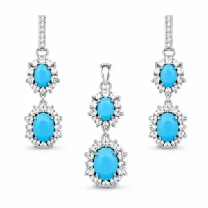 نیم ست نقره فیروزه نگین‌دار Silver Turquoise Crystal Half Set