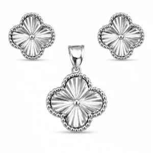 نیم ست نقره ونکلیف تراش‌خورده | Silver Textured Van Cleef Half Set