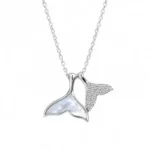 گردنبند نقره دم وال دوطرفه نگینی صدفی Silver Crystal & MOP Whale Tail Necklace