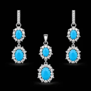 نیم ست نقره فیروزه نگین‌دار Silver Turquoise Crystal Half Set