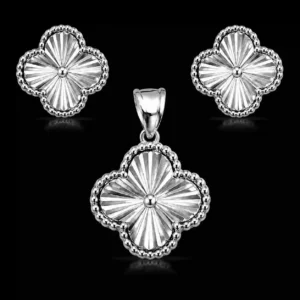 نیم ست نقره ونکلیف تراش‌خورده | Silver Textured Van Cleef Half Set