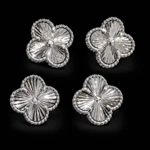 گوشواره نقره ونکلیف تراش‌خورده | Silver Textured Van Cleef Earrings