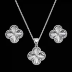 نیم ست نقره ونکلیف تراش‌خورده | Silver Textured Van Cleef Half Set