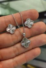نیم ست نقره ونکلیف تراش‌خورده | Silver Textured Van Cleef Half Set - تصویر 7