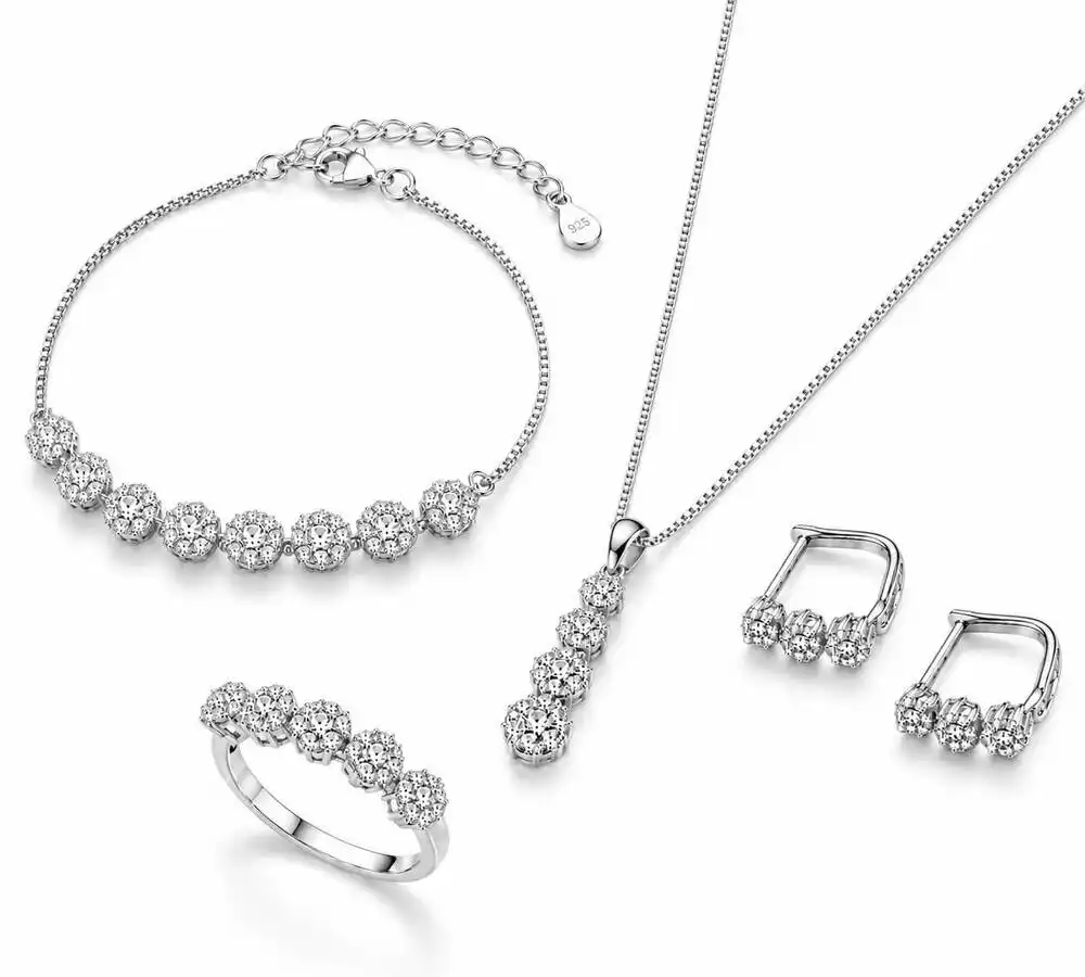 سرویس نقره فلاور نگینی Silver Crystal Flower Jewelry Set
