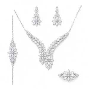 سرویس کامل نقره فلاور مارکیز دوشاخه | Double Floral Marquise Silver Set