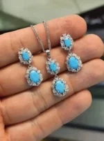 نیم ست نقره فیروزه نگین‌دار Silver Turquoise Crystal Half Set