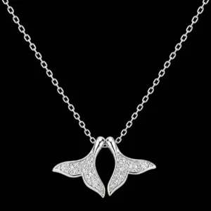 گردنبند نقره دم وال دوتایی نگینی Silver Double Whale Tail Crystal Necklace
