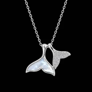 گردنبند نقره دم وال دوطرفه نگینی صدفی Silver Crystal & MOP Whale Tail Necklace