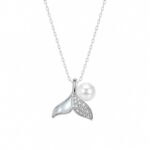 گردنبند نقره دم وال صدف و مروارید | Silver Shell & Pearl Whale Tail Necklace