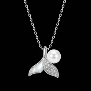 گردنبند نقره دم وال صدف و مروارید | Silver Shell & Pearl Whale Tail Necklace