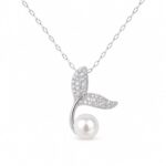 گردنبند نقره دم وال مروارید | Silver Pearl Whale Tail Necklace